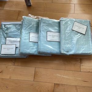 Set of four 50x96 porcelain blue dupioni silk drapes